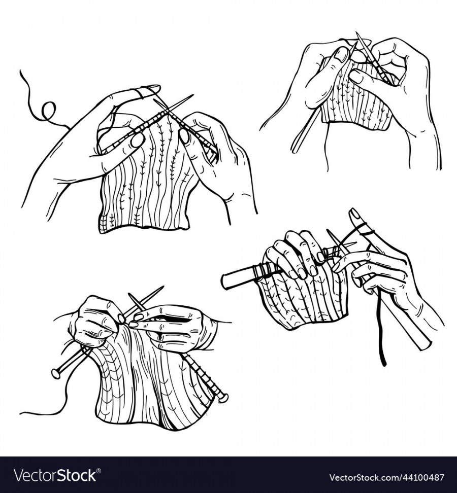 Hands knitting sketch Royalty Free Vector Image