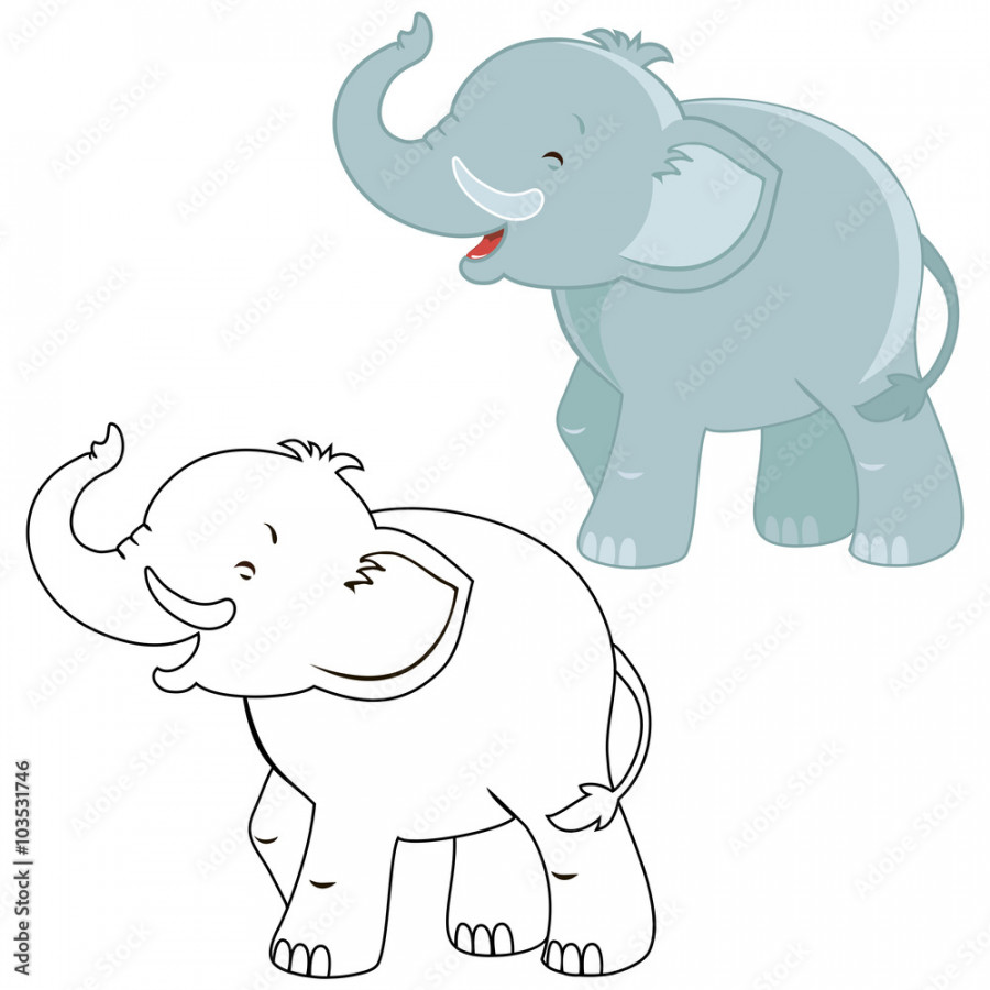 Happy elephant cartoon painting, colored drawing Stock Vector