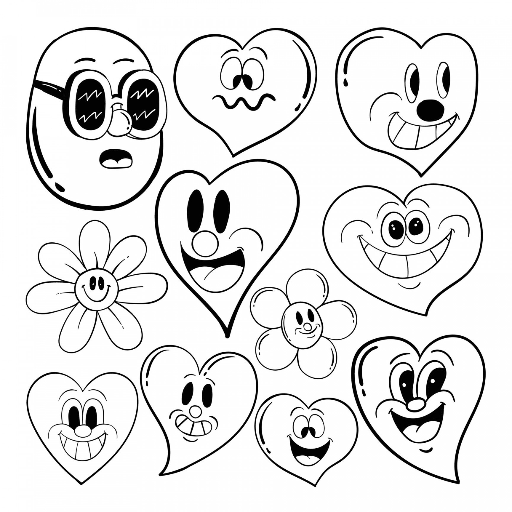heart face doodle with hand drawn style, premium vector