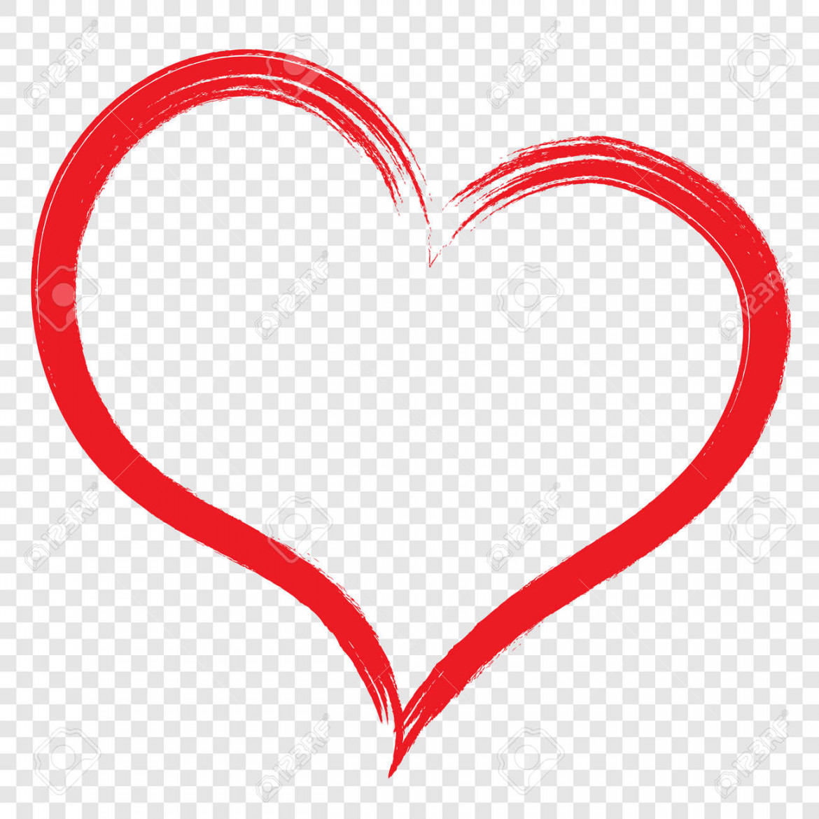 Heart - Red Outline Drawing Doodle, Symbol Icon On Transparent