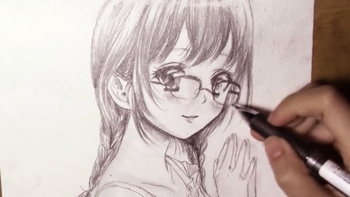 How I Draw Anime Girl / Braided Hair/ Glasses in Black and White