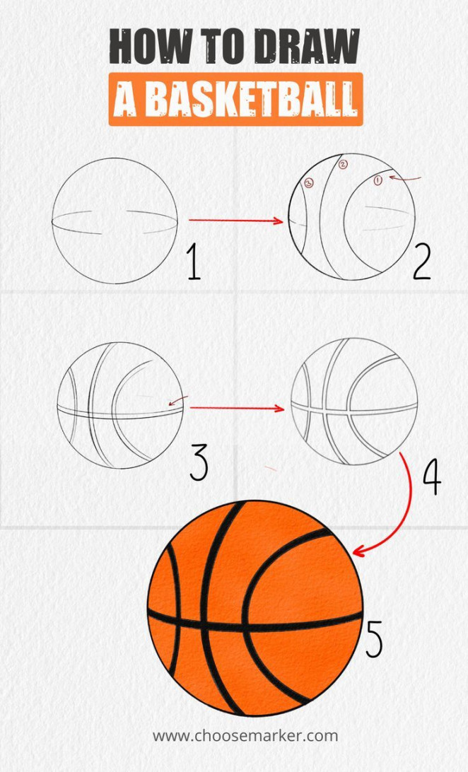 How to Draw a Basketball Easy Step by Step  Basketball drawings