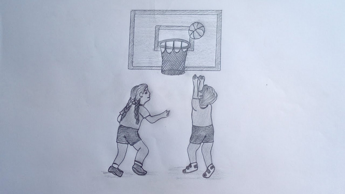 How To Draw A Boy And Girl Playing Basketball  Pencil Sketch Drawing