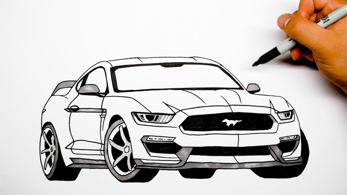 How to draw a car - Ford Mustang - Step by step