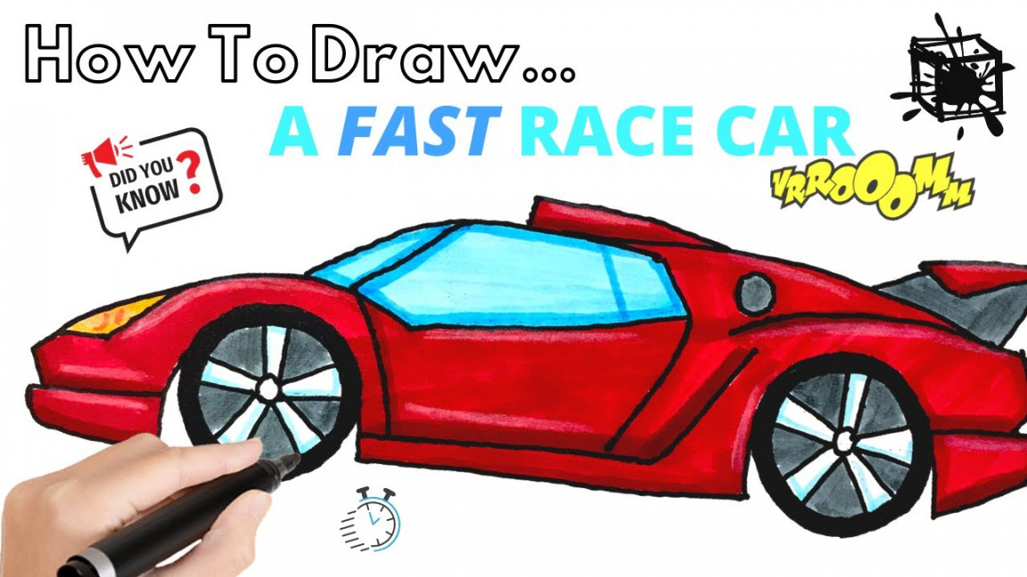 HOW TO DRAW A CAR  RACE CAR step by step EASY w/ FUN FACTS