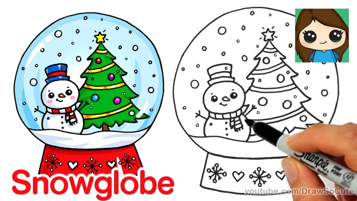 How to Draw a Christmas Snow Globe Cute and Easy