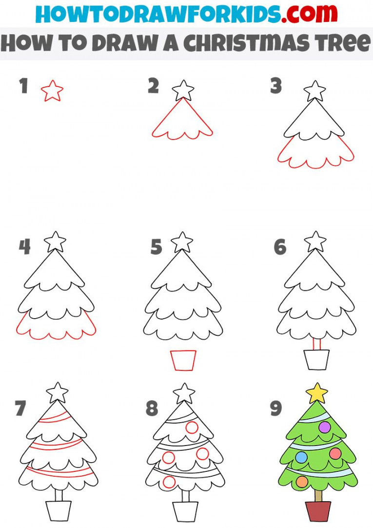 How to Draw a Christmas Tree - Easy Drawing Tutorial For Kids