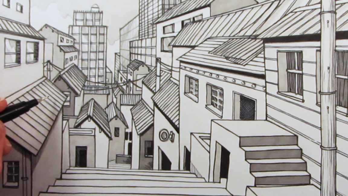 How to Draw a City using -Point Perspective: Narrated