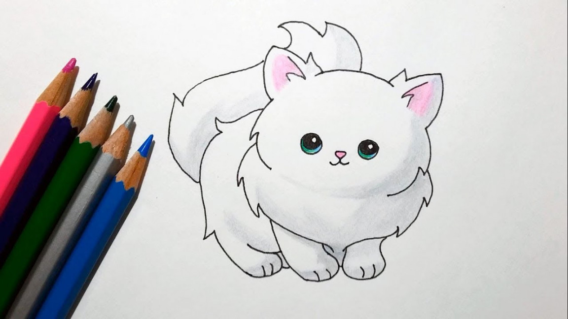 How to Draw a Cute Cartoon Cat - Drawing a Fluffy Kitten