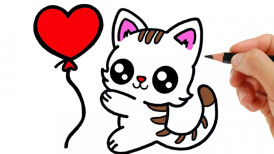 HOW TO DRAW A CUTE CAT EASY STEP BY STEP - DRAWING A CAT WITH HEART