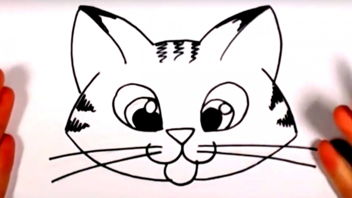 How To Draw A Cute Kitten Face - Tabby Cat Face Drawing Art for Kids  CC