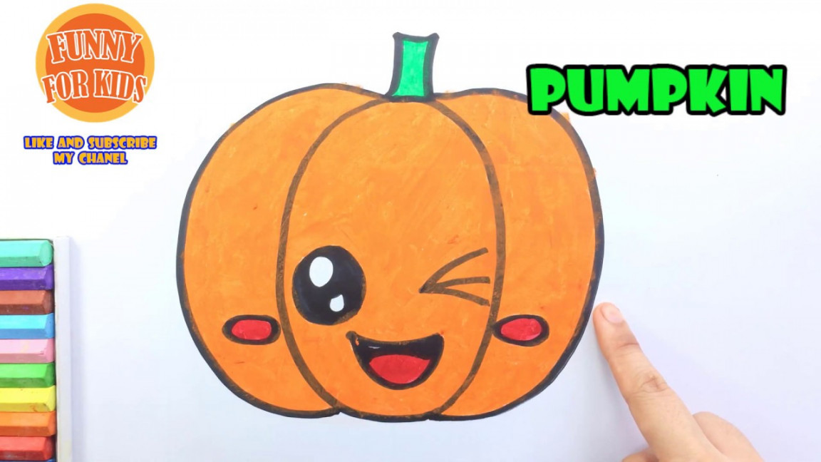 How to Draw A Cute Pumpkin Easy  Drawing and Coloring Fruit  Funny For  Kids