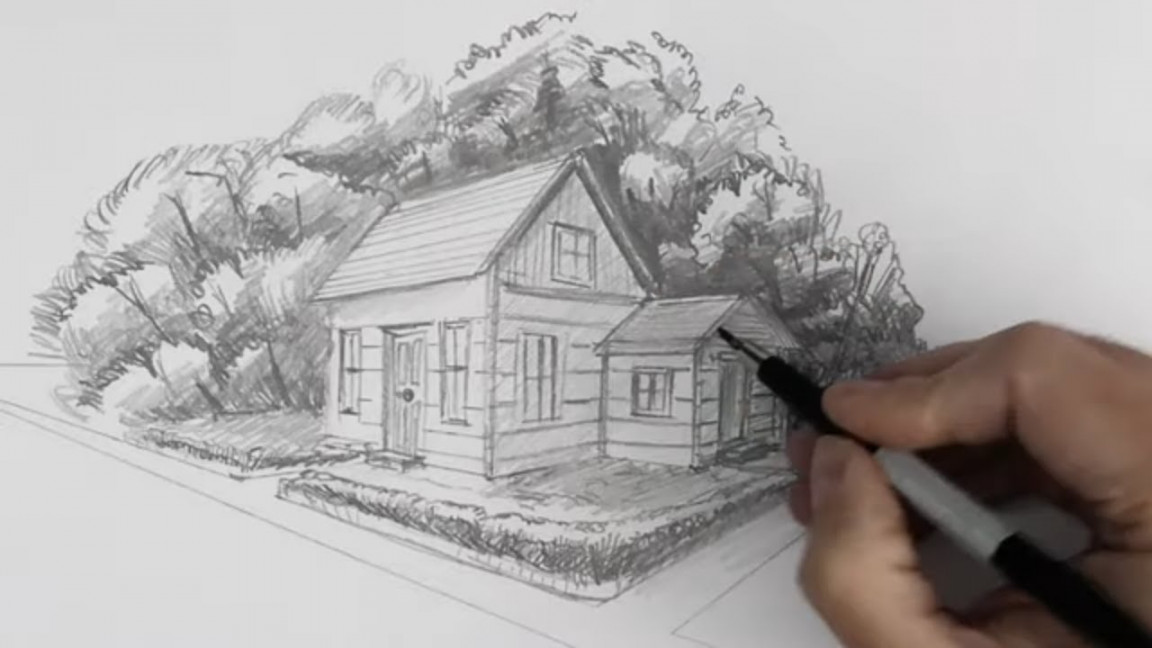 How To Draw A House In -point Perspective In A Landscape