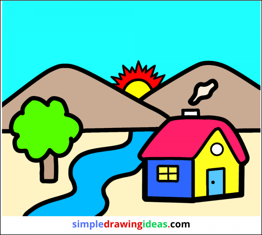 How to draw a landscape for kids - Simple Drawing Ideas