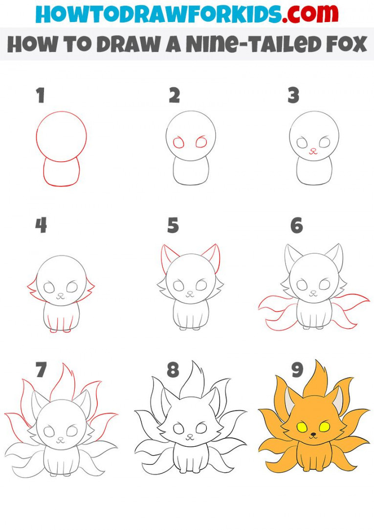 How to Draw a Nine-Tailed Fox  Cute easy drawings, Fox drawing