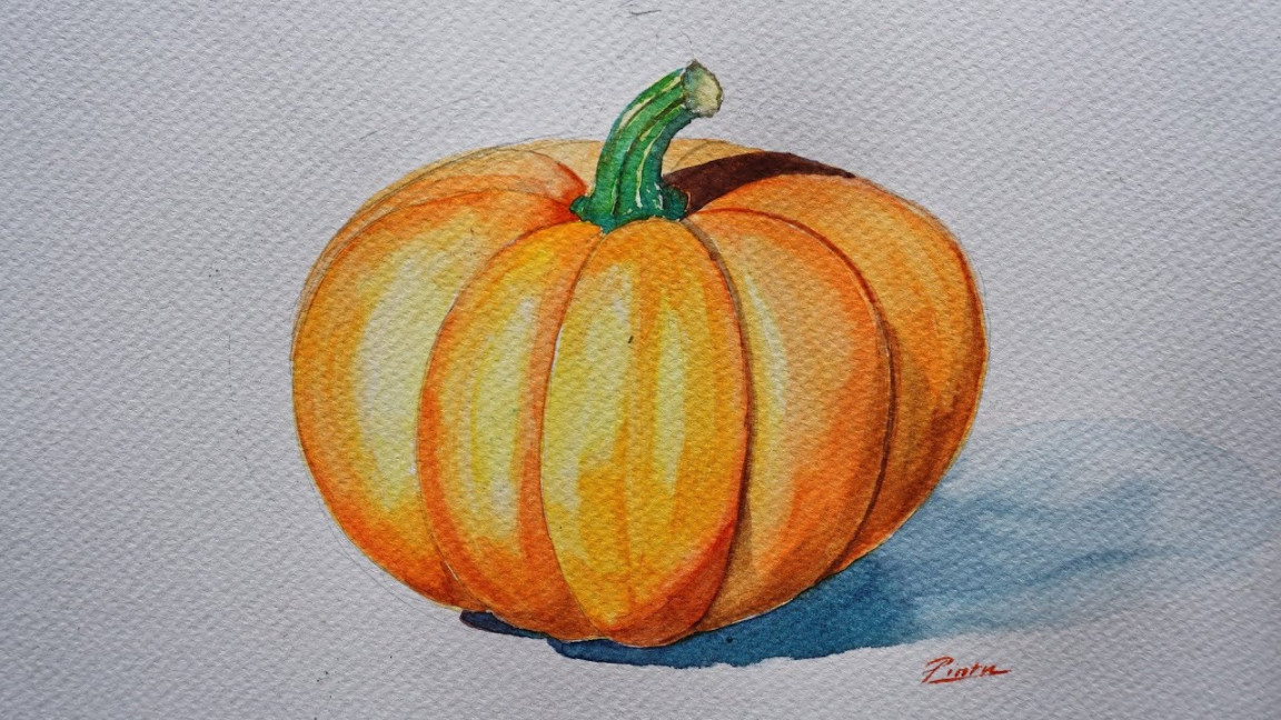How to draw a pumpkin  Watercolor for beginners