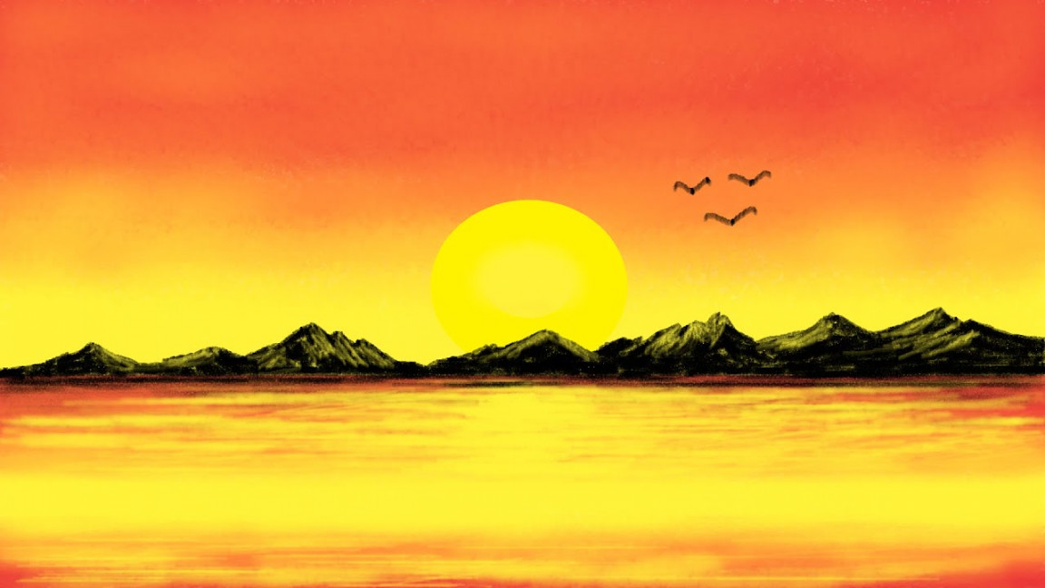 How to draw a realistic sunset scenery in ms paint D  Paint D tutorial   Paint D  Draw scenery