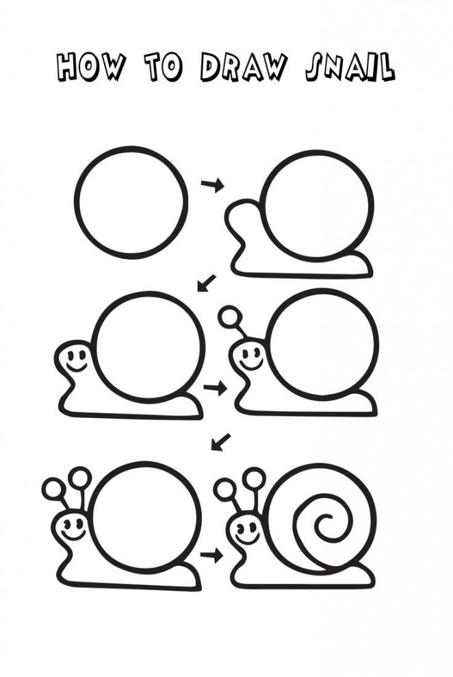 How To Draw a Simple Easy Cartoon Snail - Step By Step Shapes