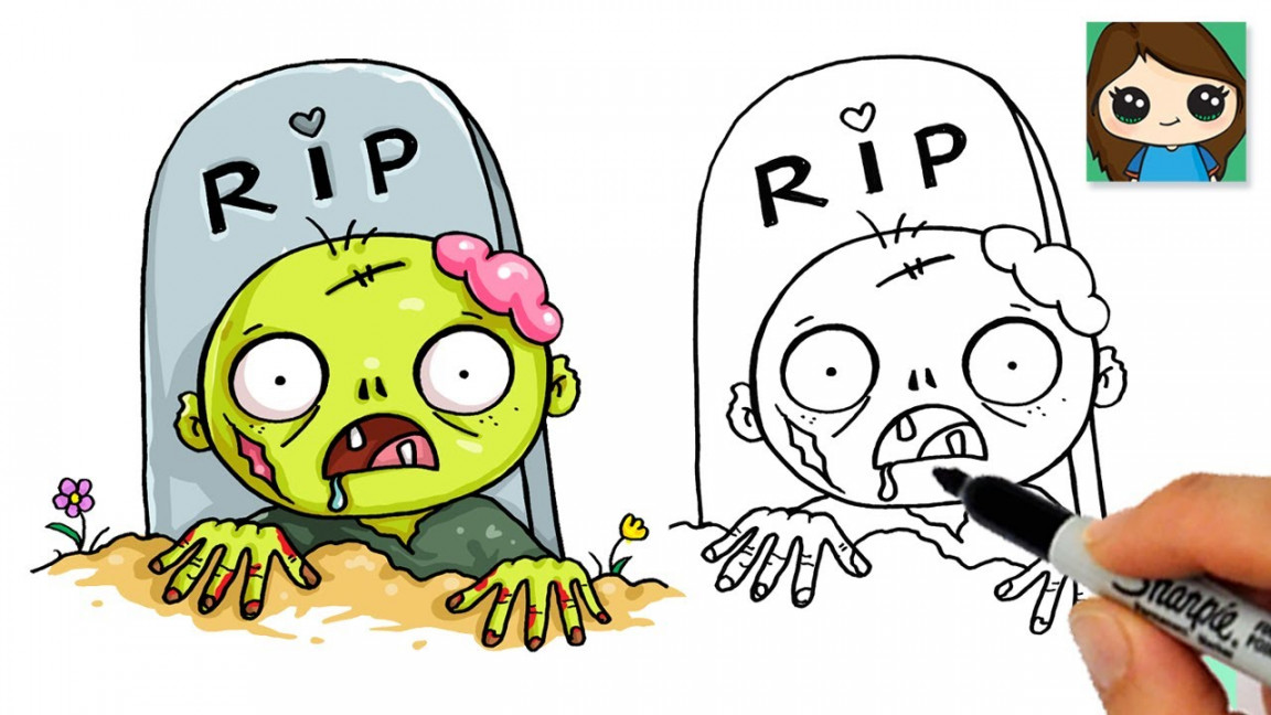 How to Draw a Zombie in a Cemetery Easy  Halloween Art