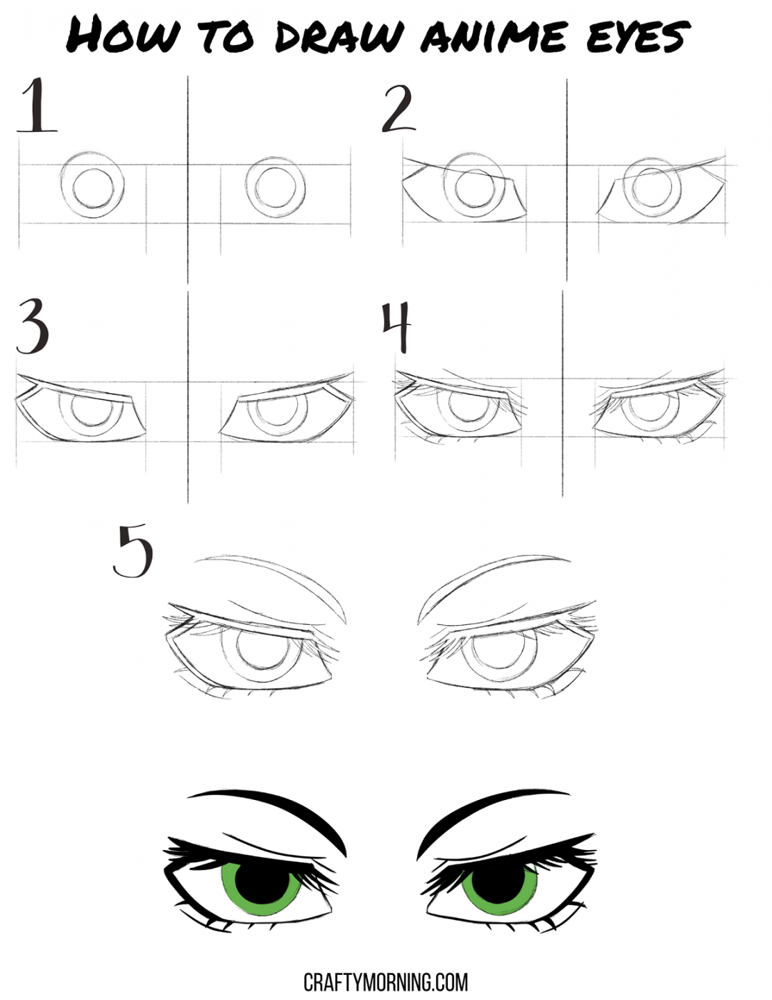 How to Draw Anime Eyes Step by Step - Crafty Morning