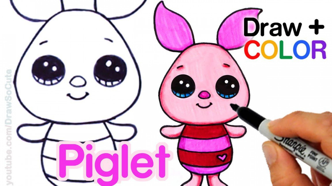How to Draw + Color Piglet Easy from Winnie the Pooh - Disney Cuties   Disney drawings, Cute drawings, Drawing cartoon characters