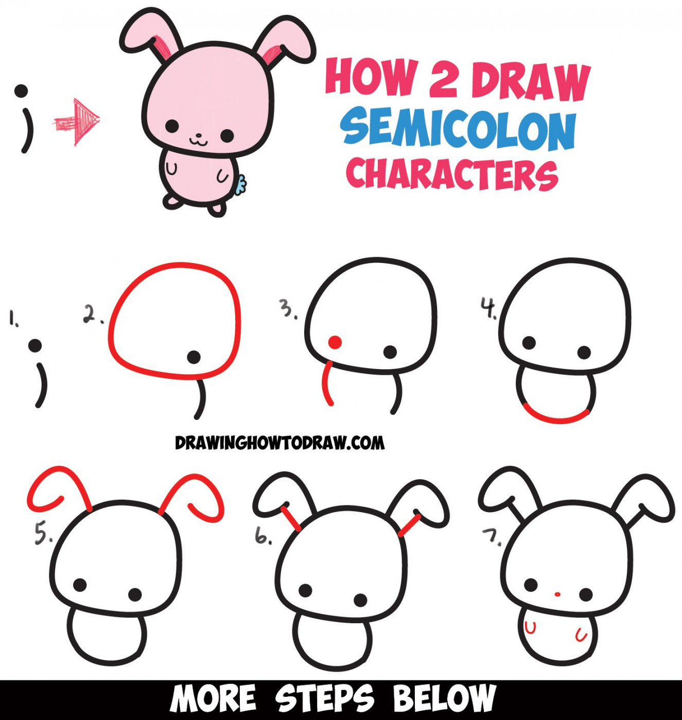 How to Draw Cute Cartoon Characters from Semicolons - Easy Step by