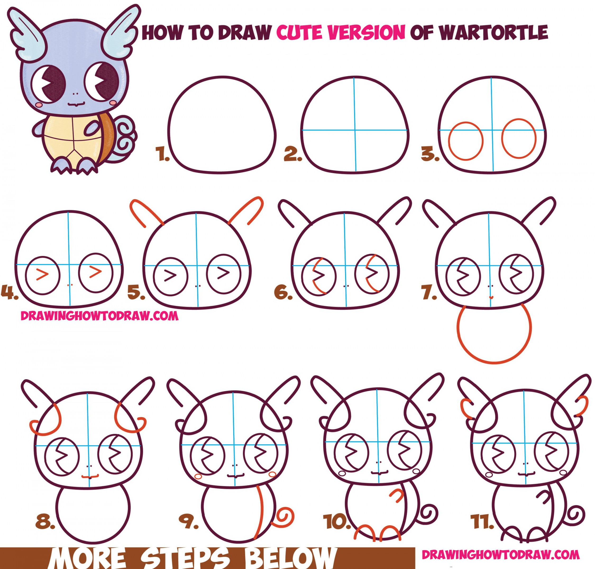 How to Draw Cute / Chibi / Kawaii Wartortle from Pokemon Easy Step