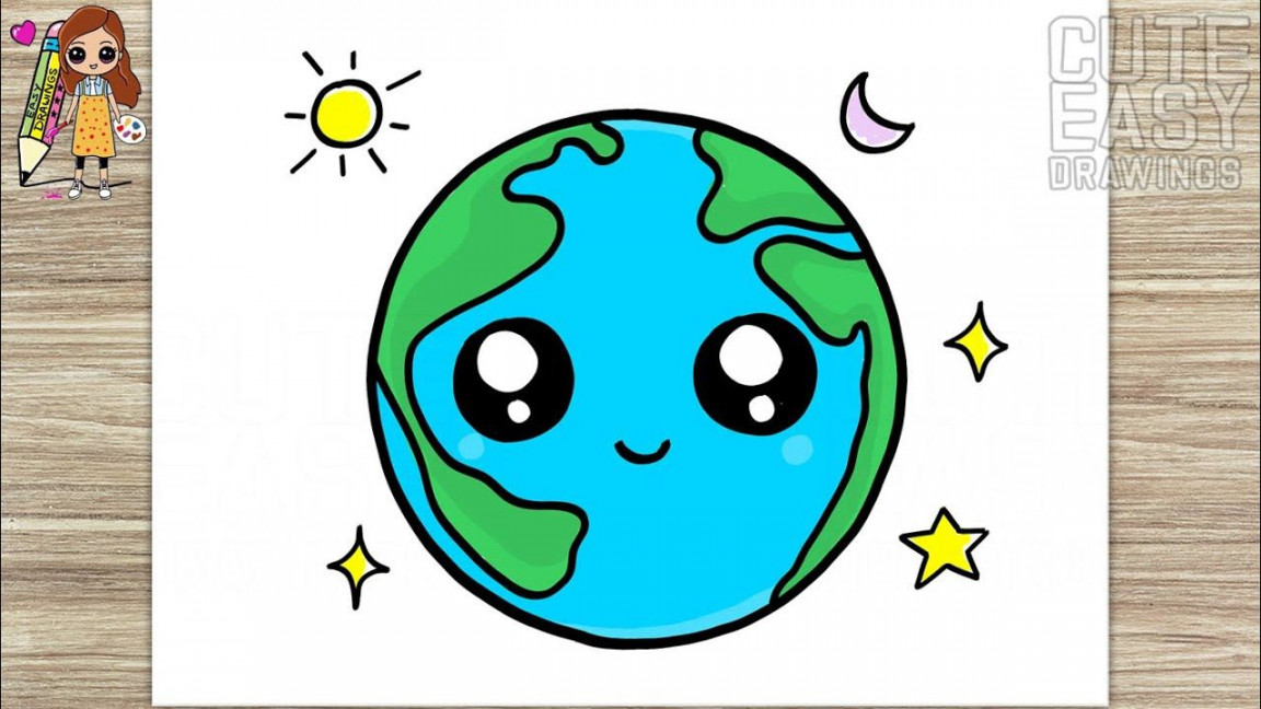 How to Draw Cute Earth  Happy Earth Day, Easy Drawing Step by
