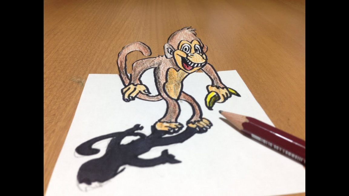 How to Draw D Monkey on Paper, Trick Art - Time Lapse - YouTube
