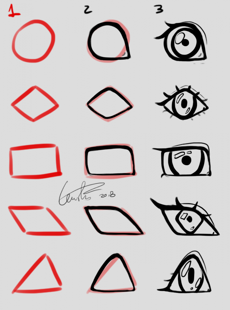 How to draw eyes using geometrical shapes by Tenshi-Yoru on DeviantArt