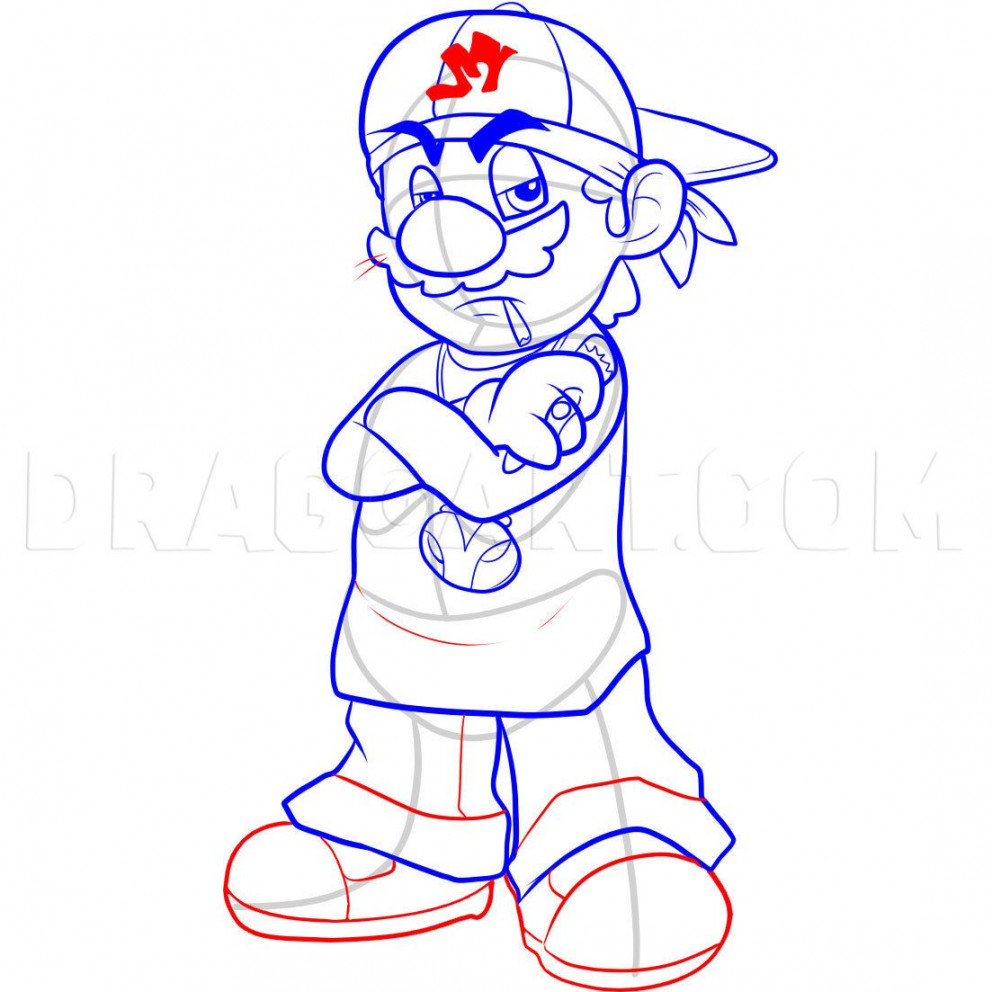 How To Draw Gangster Mario, Step by Step, Drawing Guide, by Dawn