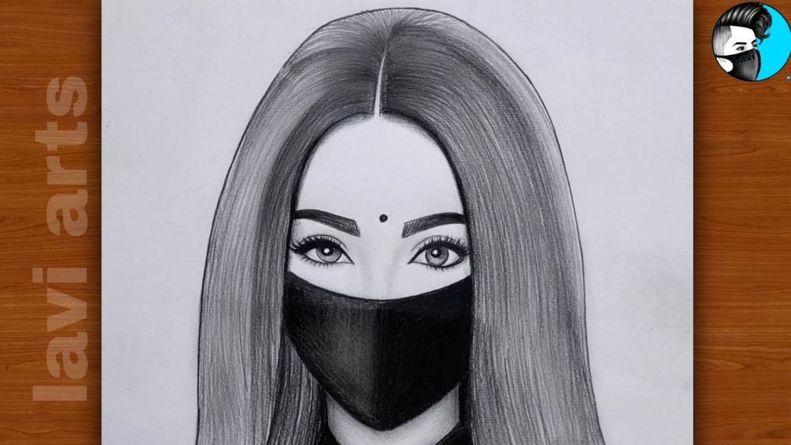 How to draw girl Face with mask (Vey Easy )  Easy Girl drawing Tutorial   Lavi arts