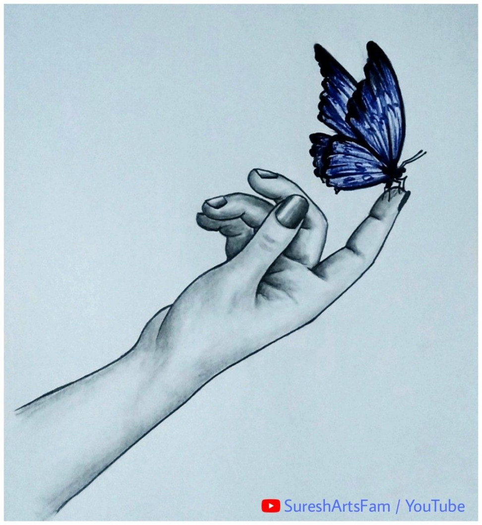 How to draw hand with butterfly  easy pencil sketch for