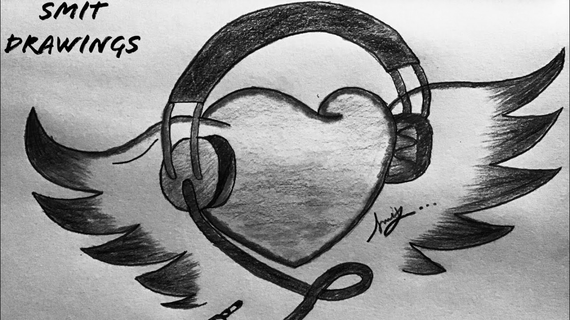 How To Draw Heart Listening Music  Step By Step  Easy Drawing  Smit  Drawings.