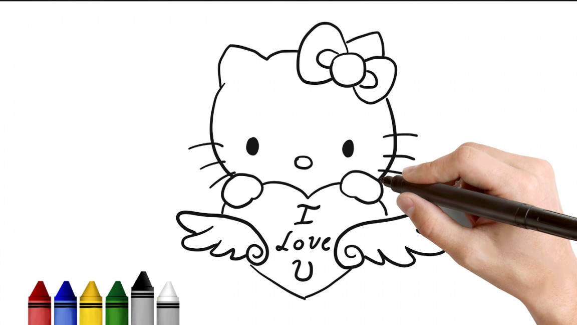 How to Draw Hello Kitty for valentines Day Drawing for kids Tutorial Art  Lessons KidsAtWork