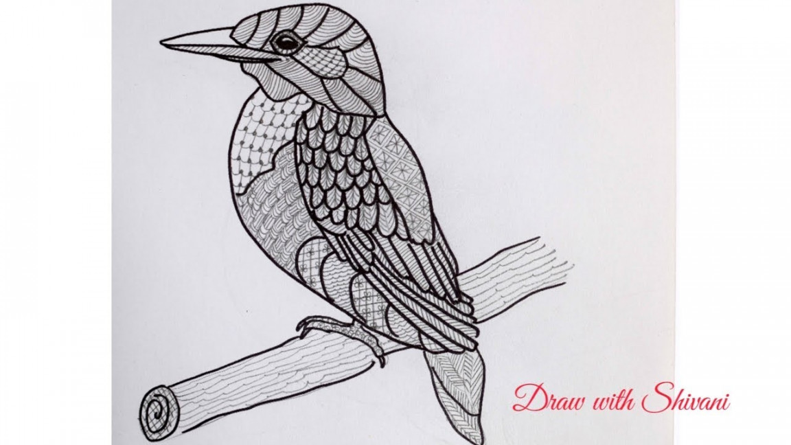 How to draw Kingfisher Bird/ Doodle Art Bird Drawing