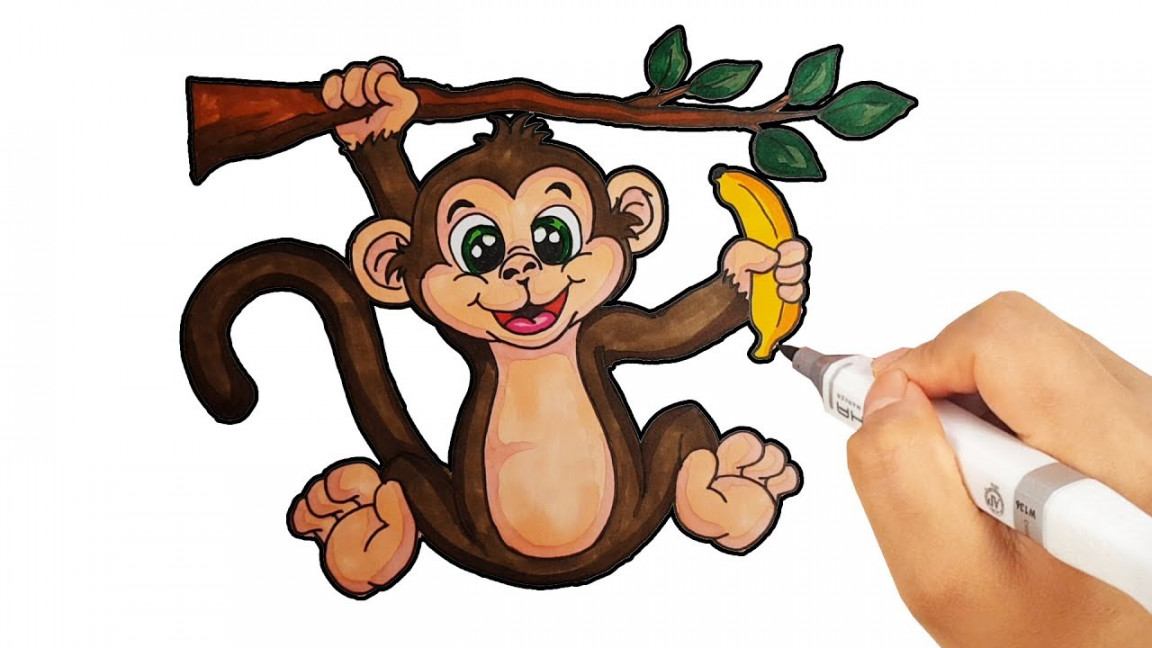 How to Draw Monkey Drawing with Colored Markers for kids