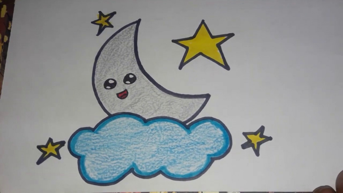 How to draw moon and cloud easy drawing for kids