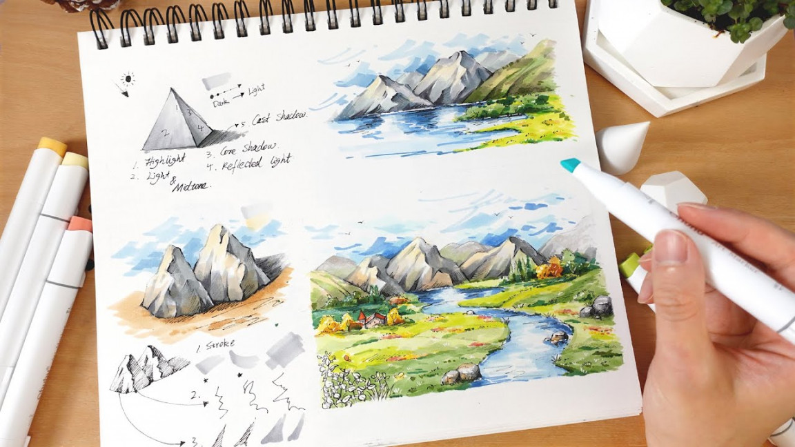 How to Draw Mountains with Markers and Pen  Part