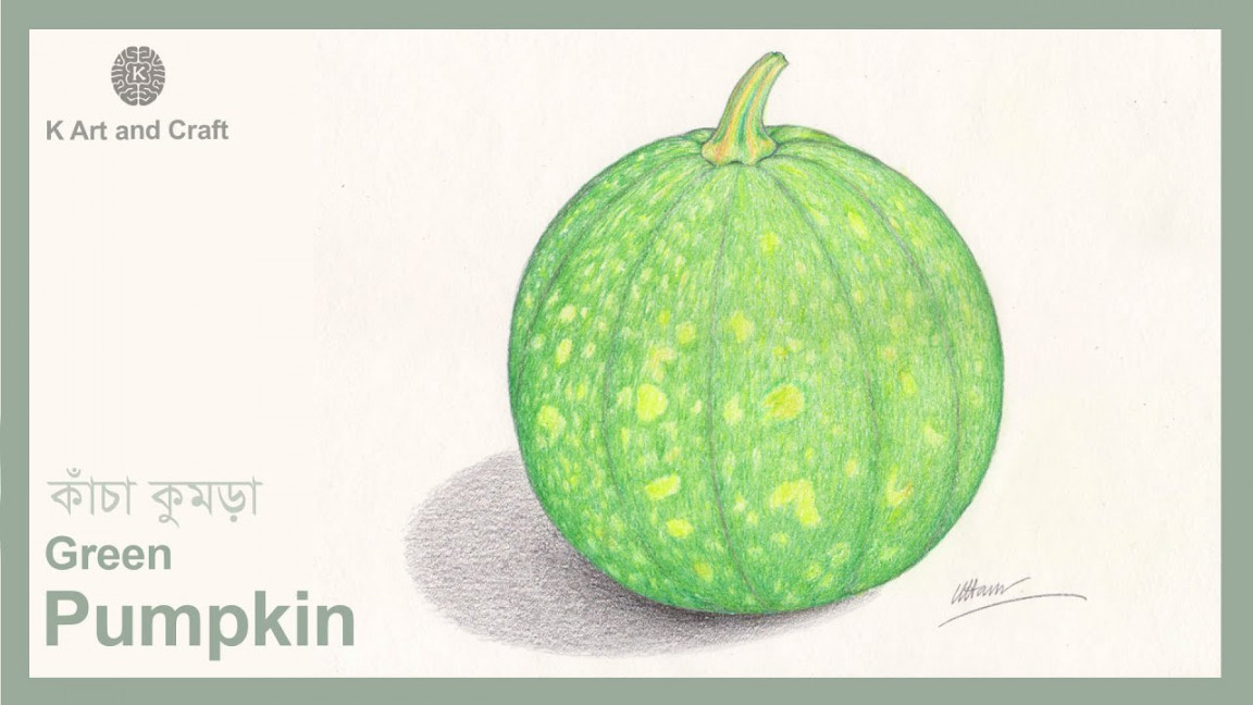 How to draw realistic green pumpkin/ step by step easy pumpkin drawing