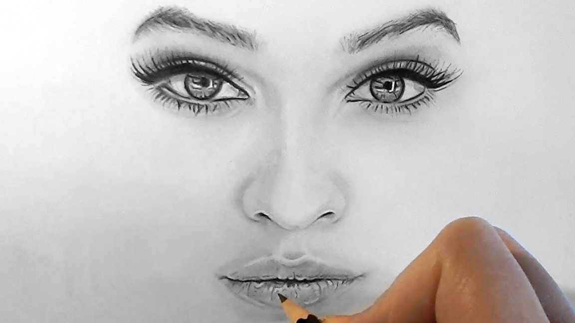 How to draw, shade realistic eyes, nose and lips with graphite pencils   Step by Step