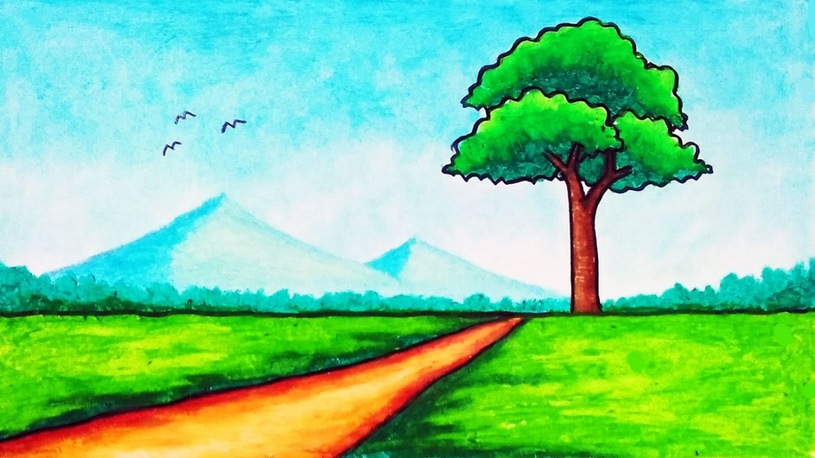 How to Draw Simple Nature Landscape  Easy Scenery Drawing