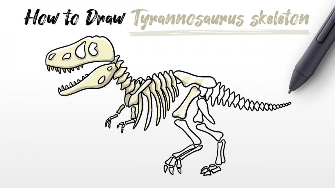 How to Draw skeleton Trex Tyrannosaurus dinosaur bones halloween Easy Step  by Step