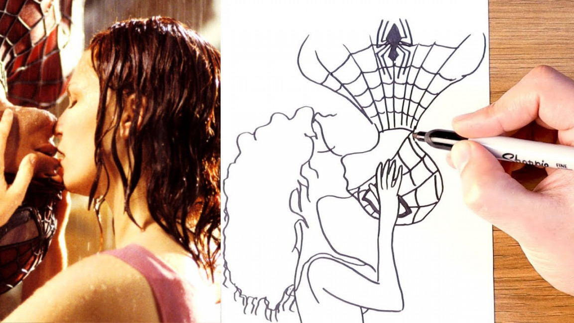 How to Draw Spiderman kissing a Girl  Spiderman drawing lessons