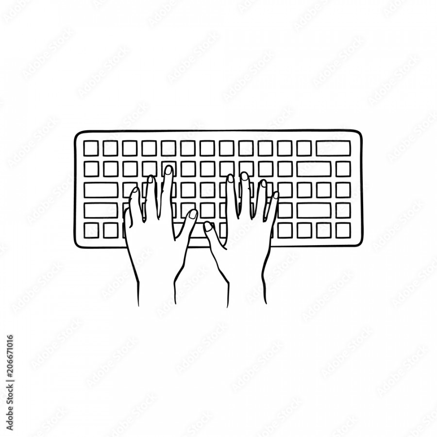 Human hands typing on computer keyboard pushing buttons with