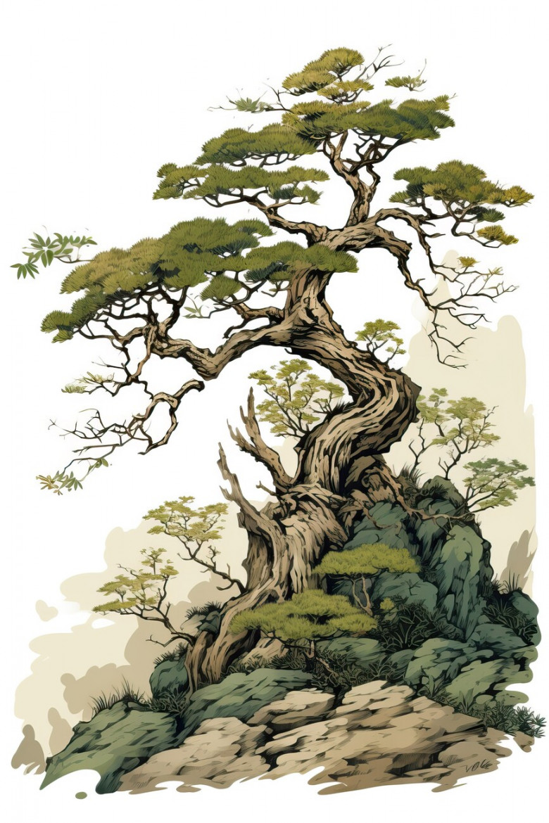 Illustration Japanese painting style tree