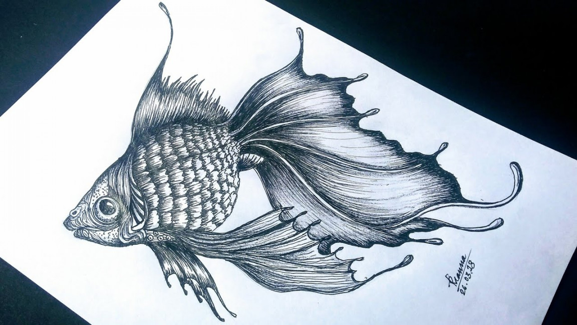 INK PEN DRAWING  HOW TO DRAW A BEAUTIFUL FISH  #papercuttingart   #rainbowart  #charcoaldrawing