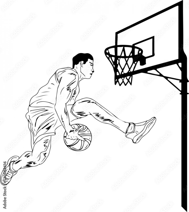Jumping basketball player silhouette vector, Sketch drawing of