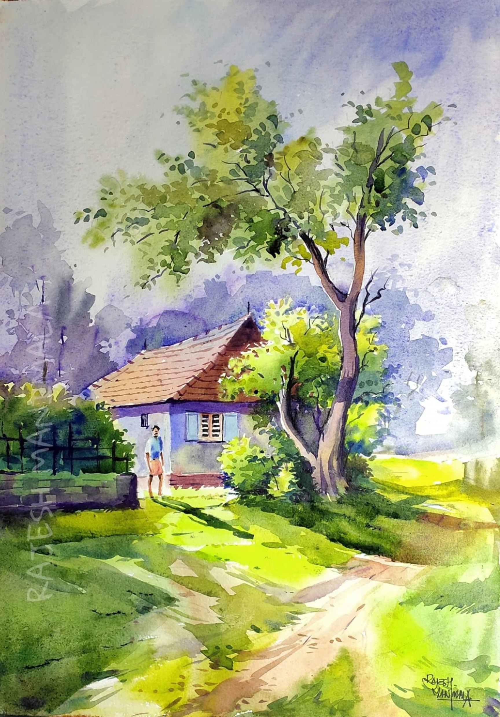 Kerala beauty Painting  Watercolor art landscape, Landscape art