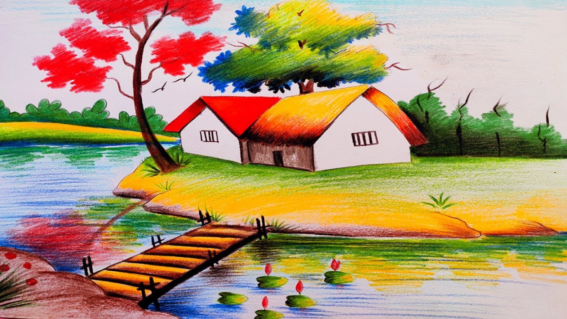 Landscape Scenery Drawing by Color Pencil /Color pencil Drawing for  Beginners